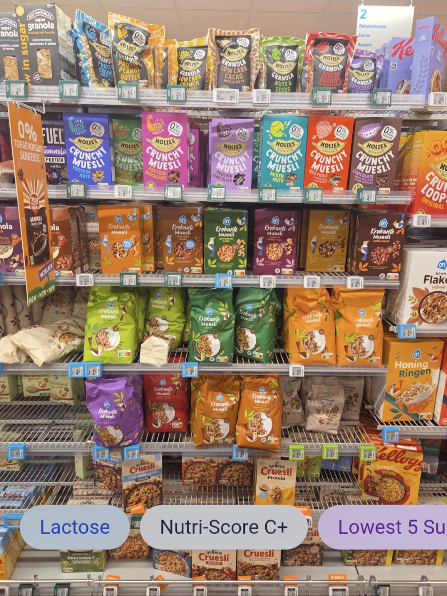 A photo of a supermarket cereal shelf with TL;DR filter chips